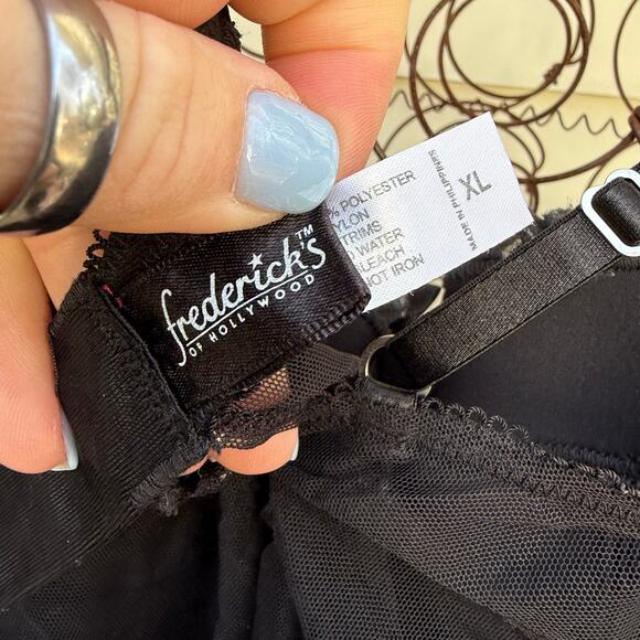 Fredericks of Hollywood Black Silver Bling Sheer Lacy Babydoll Slip Seductive XL - Picture 5 of 6